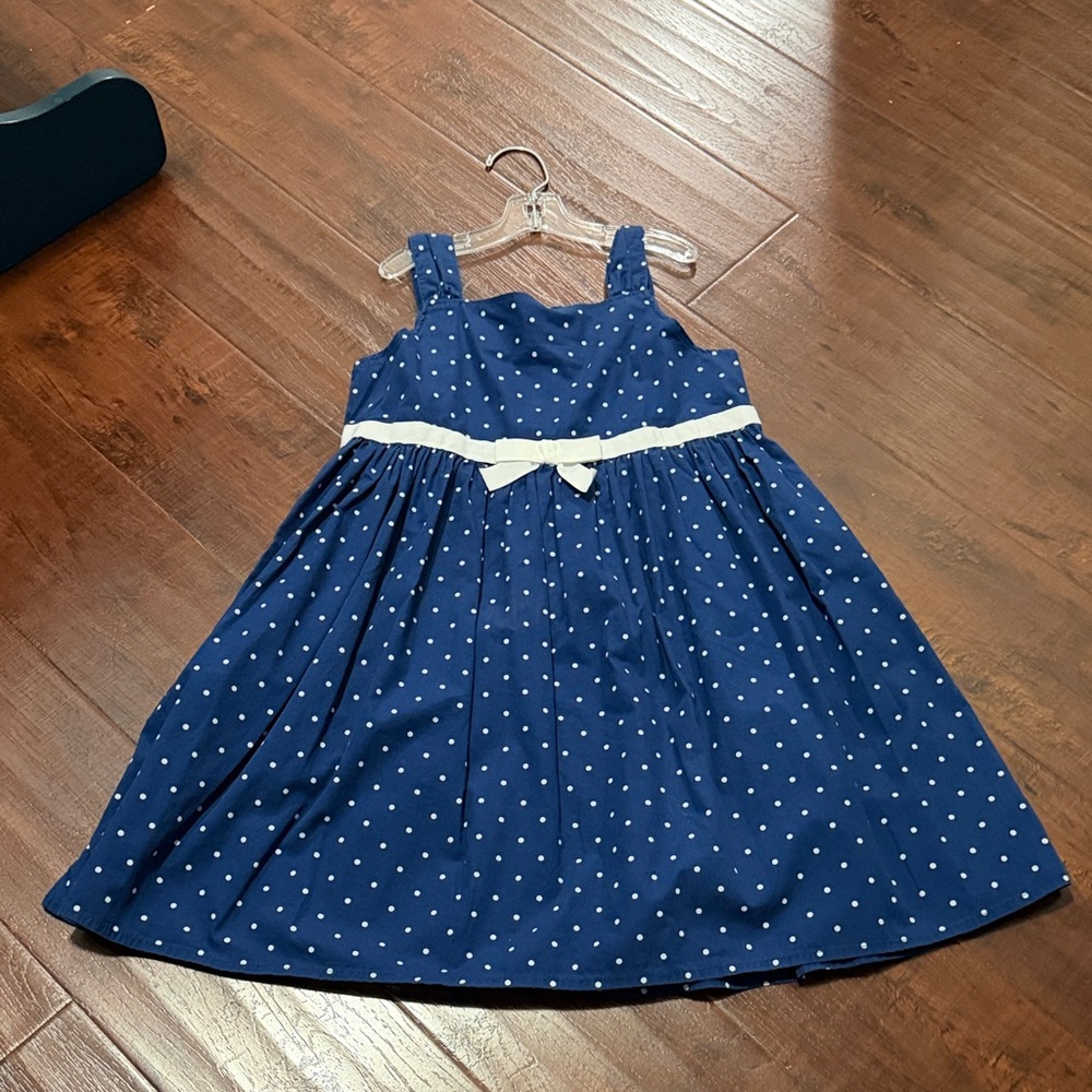 Gymboree Navy Blue Polka Dot Dress with White Bow